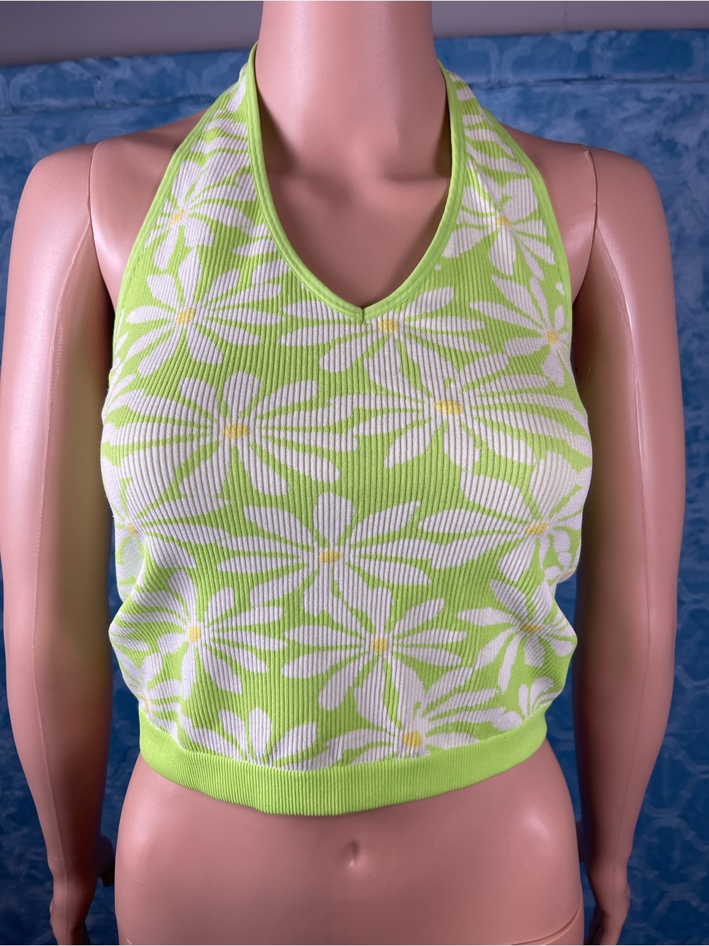 Forever 21 Lime Green Floral Halter Crop Top